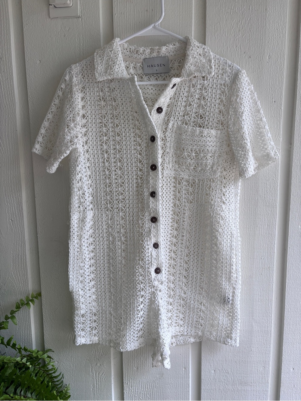 HAUSEN White Crochet Button-Up Romper